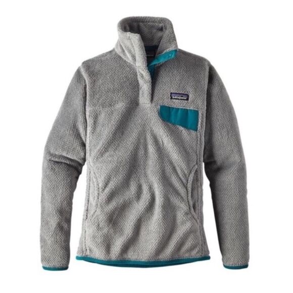Patagonia Re-Tool Snap T Fleece Pullover Gray Teal Quarter Snap Kangaroo Pocket - Picture 1 of 13